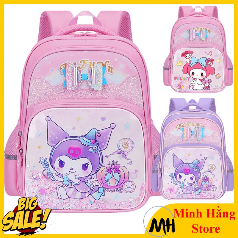 Balo Đi Học Cho Bé Gái lớp 1 đến lớp 9 Hoạ Tiết Hoạt Hình Kuromi melody Có Đai Phản Quang, cặp sách chống gù học sinh tiểu trung học