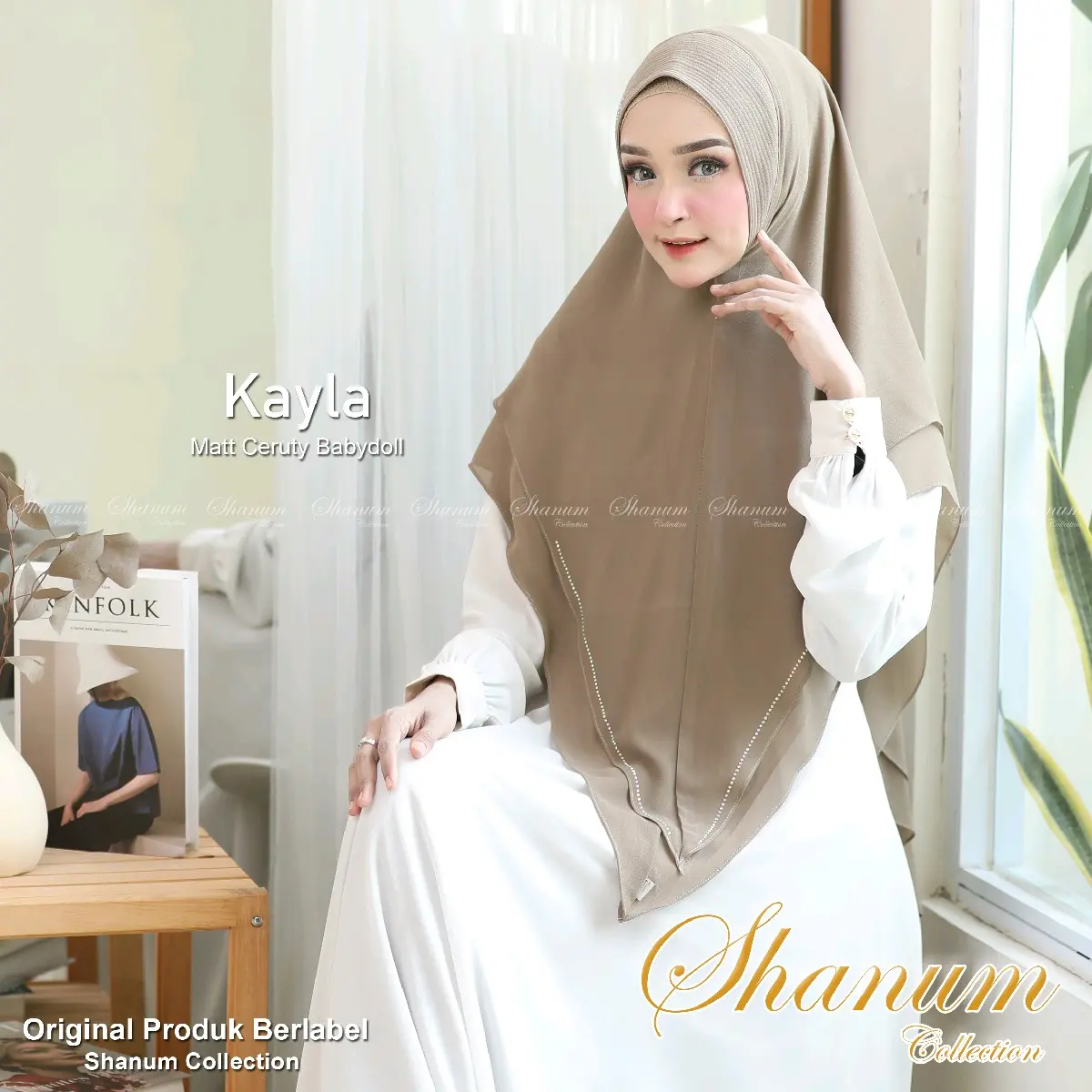 Khimar Syar'i Ceruty Babydoll Premium Velove dengan Pet Antem dan Swaroski 2 Layer - Soft, Muslim, Instan, Panjang, Wanita, Ceruti, Pad, Kerudung french