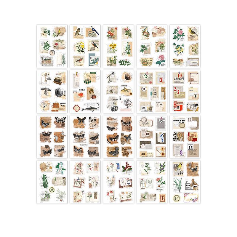 Vintage Floral & Bird Pattern Sticker Book, 20 Sheets/book Waterproof Self Adhesive Decorative Sticker, DIY Decorative Stickers for Gift Greeting Card Water Bottle Laptop Phone 6