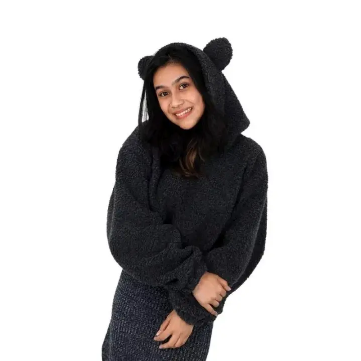 Hoodie Crop Oversize Sherpa Bulu Wanita Casual 0