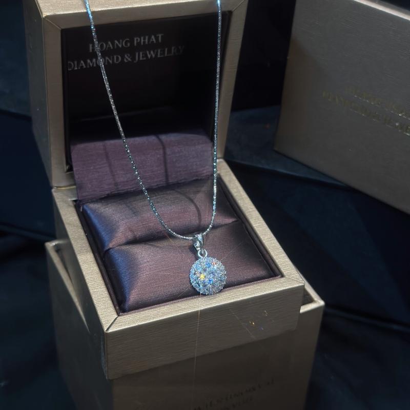 Trang Sức Dây Chuyền Bạc Mì Khứa K.C Phối Mặt Halo Tròn Tấm Hoa X.o.à.n Nam Mỹ Xi Kim (P160)