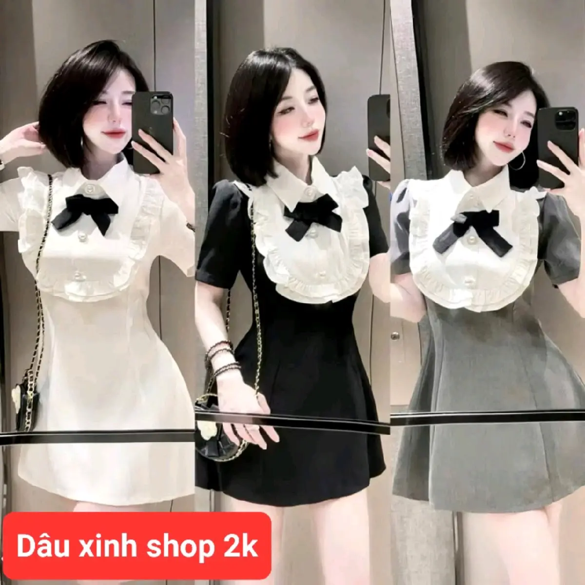 Đầm tiểu thư dáng chữ A đính nơ chất vải cotton lạnh kèm quần lót trong siêu xinh.