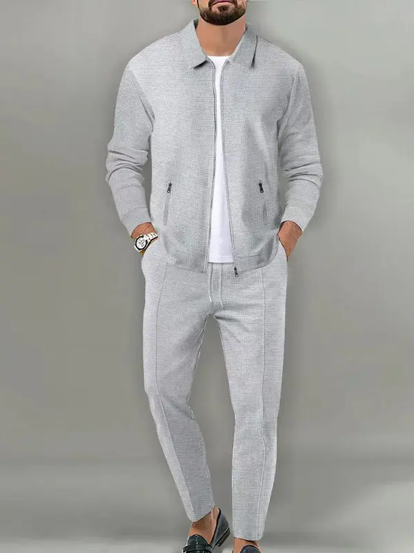 Sporty Two-piece Set Men's Plain Zip Up Jacket & Drawstring Waist Pants Tracksuit Set, Men's Sportswear for Gym Workout Running, Casual Gym Wear, Athleisure Style, Athleisure Summer Clothes 4