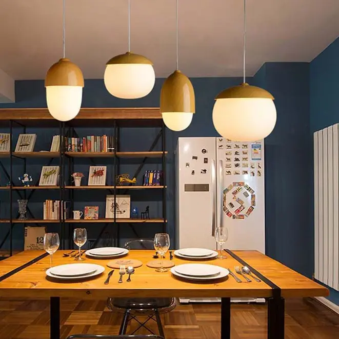 Creative Imitation Wood Grain Nut Chandelier, Modern Simple Restaurant Bedroom Glass Ceiling Light, Nordic Living Room Hanging Lights