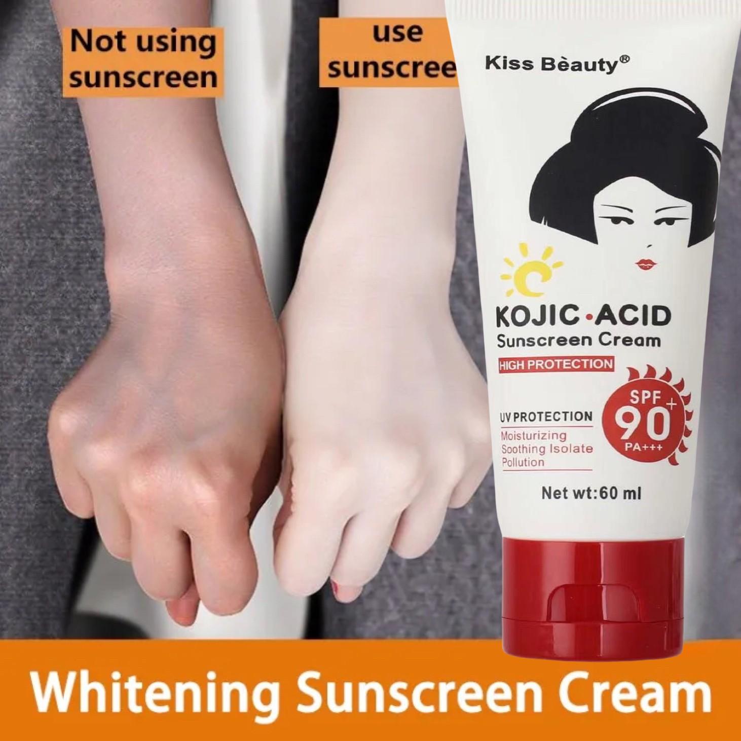 【Bpom】Kiss Beauty SPF90 PA+++ Kojic Acid Sunscreen Krim Tabir Surya Wajah & Badan 60g Antioksidan Vitamin C Teh Hijau Perlindungan UV Repair Moisturizing Skin