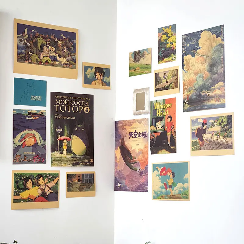 Hayao Miyazaki anime 15 ins retro style wall sticker room wall decoration poster bedroom background sticker arrangement