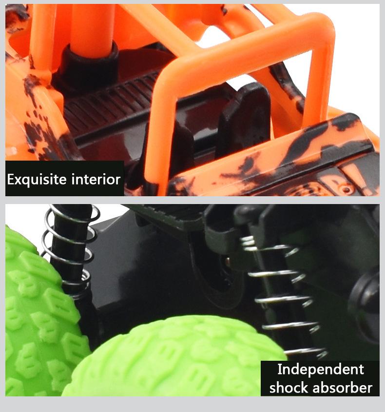 Product Introduction of Mini Inertia car off-road four-wheel drive traction plastic friction stunt children's car toys suv Stunt 360 Rotation 11