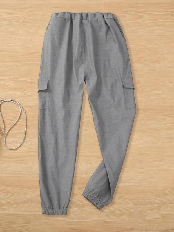 Women's Minimalist Solid Tie Front Elastic Waist Cargo Pants, Lady Basic Casual Comfort Jogger Cargo Pants for Daily Wear, Womenswear Trouser, Pants for Men, Summer Outfits 2024, Ladies Bottoms for Summer 8