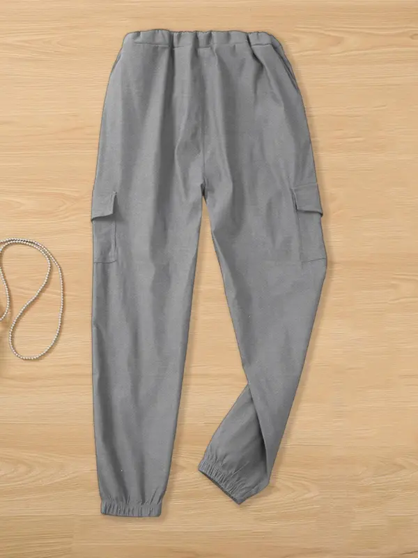 Women's Minimalist Solid Tie Front Elastic Waist Cargo Pants, Lady Basic Casual Comfort Jogger Cargo Pants for Daily Wear, Womenswear Trouser, Pants for Men, Summer Outfits 2024, Ladies Bottoms for Summer 8