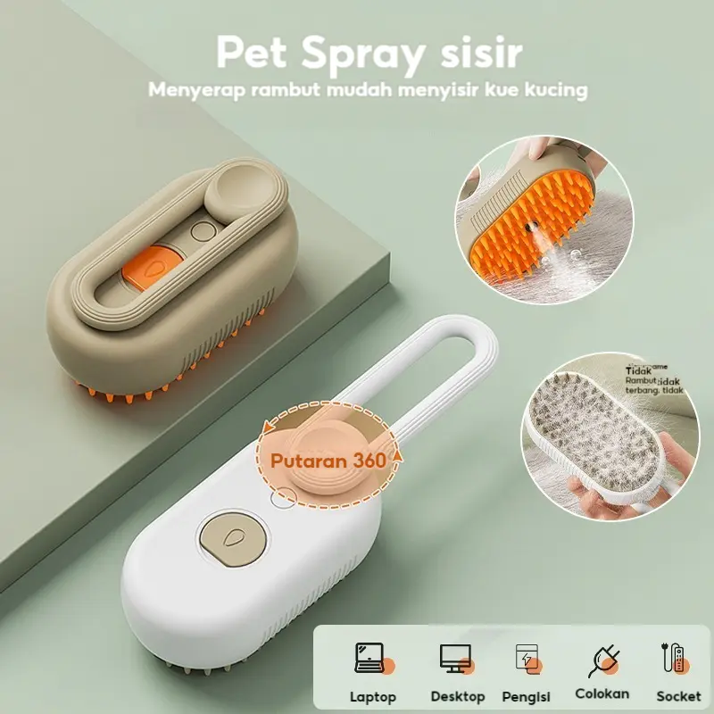 Pet Sisir Uap 3 In 1 Sisir Uap  Pet Grooming Brush Spray  Silikon Anjing Sisir Mandi Pijat Hewan 1