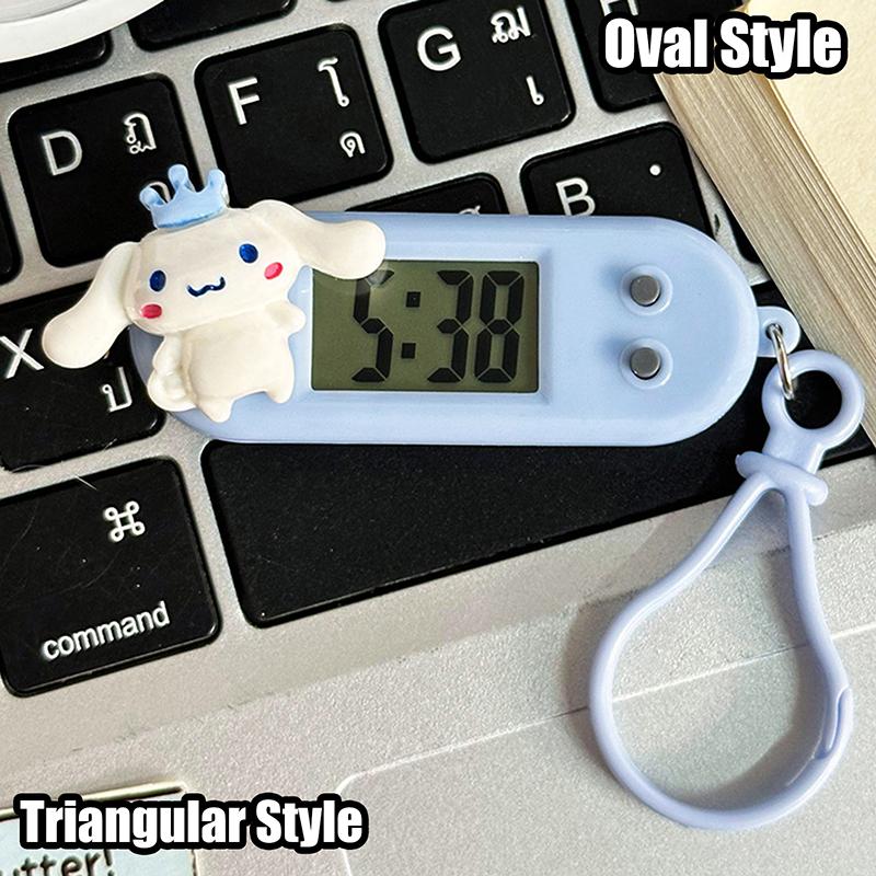 Product Introduction of Sanrio Hello Kitty Electronic Desktop Clock Keychain Kuromi My Melody Electronic Oval Watch Digital Table Time Display Clock 32