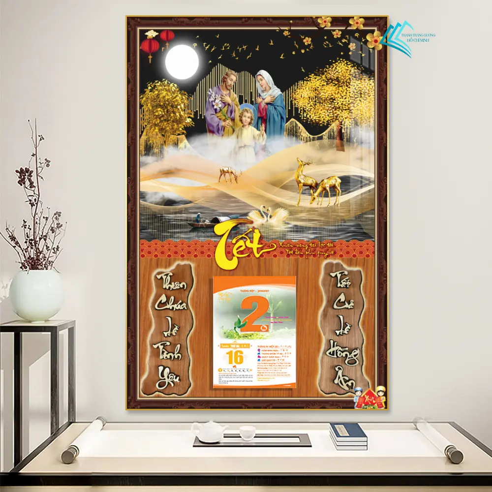 LỊCH TẾT tráng gương 2025 - Lịch tết treo tường CÔNG GIÁO  40x60cm - Tặng Kèm Bloc Đại- Bo viền cao cấp