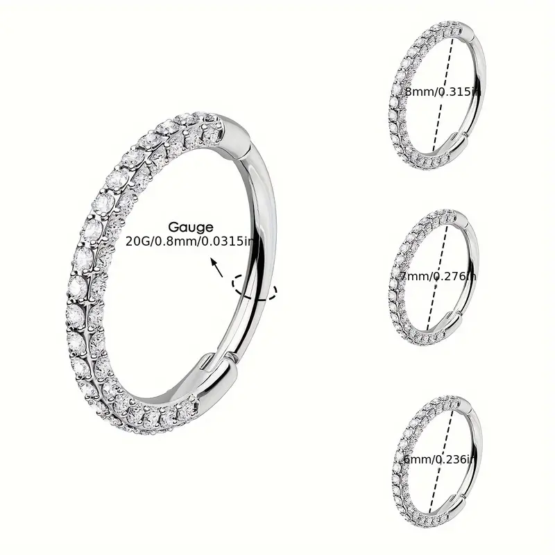 OUFER Women's 20G Triple-Sided CZ Hinged Segment Nose Hoop Ring - 316L Stainless Steel Elegant & Luxurious Body Jewelry for Cartilage, Helix, Daith, Lobe Piercings - Valentine's Day Gift, Daily Wear 7