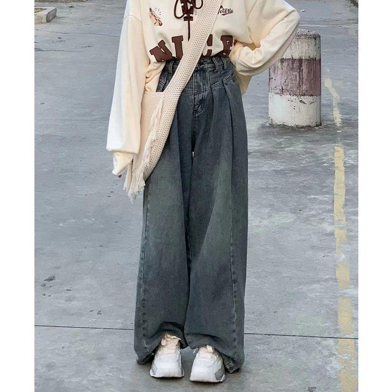 Quần Jean Cổ Điển Phong Cách Cổ Điển Dành Cho Nữ, Quần Dài Xếp Nếp Dễ Phối Đồ Quần Ống Rộng Thẳng Cạp Cao Dáng Rộng Mới Mùa Thu, Năm 2025 8