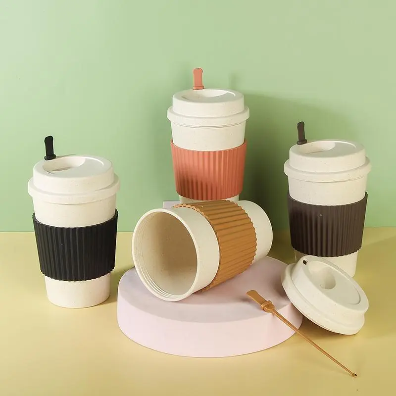 Coffee Cup with Heat Resistant Cup Sleeve, 1 Count Reusable Colorblock Water Cup, Camping Drinking Bottle, Tumbler Cups, Preppy Cups, Water Bottles 4