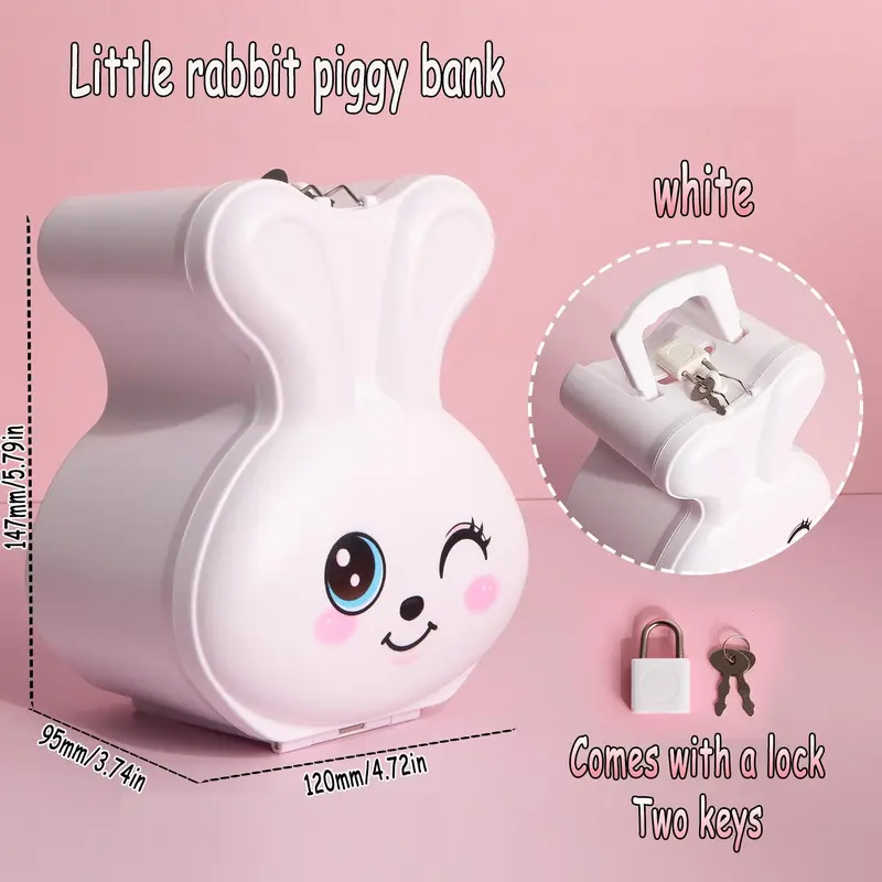Cute Rabbit Design Piggy Bank, 1 Count Large Capacity Portable Piggy Bank, Cartoon Love Rabbit Piggy Bank for Home Office School Bedroom Decor 6