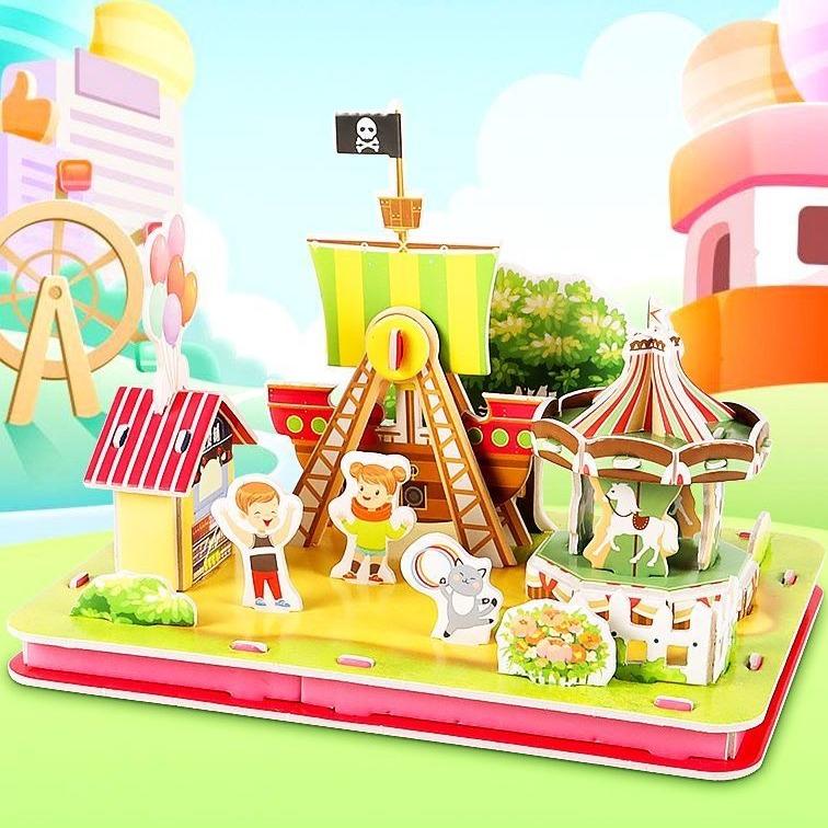 Mô hình Mini KHU CÔNG VIÊN VUI CHƠI - Đồ chơi lắp ráp mô hình 3D bằng bìa xốp cho bé Bộ Lắp Ráp Toy Tháo Lắp Xếp Hình