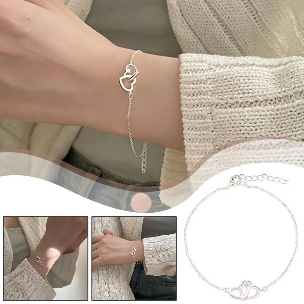 Vòng Tay Trái Tim Đào Trái Tim Đôi, Phong Cách Ngọt Ngào Và Ngầu Vòng Tay Nhỏ Gọn, Thiết Kế Xoắn Dây, D4A0