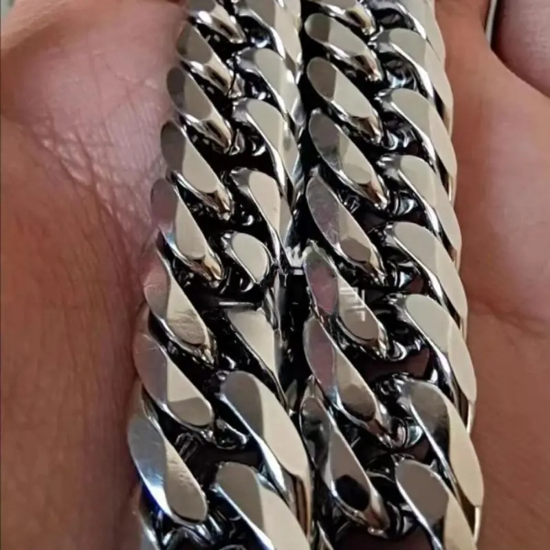 Double Row Titanium Steel No Fading 14mm Necklace Type Men and Women Cuban Link Chain Pure Real Shot Picture Super Textured
