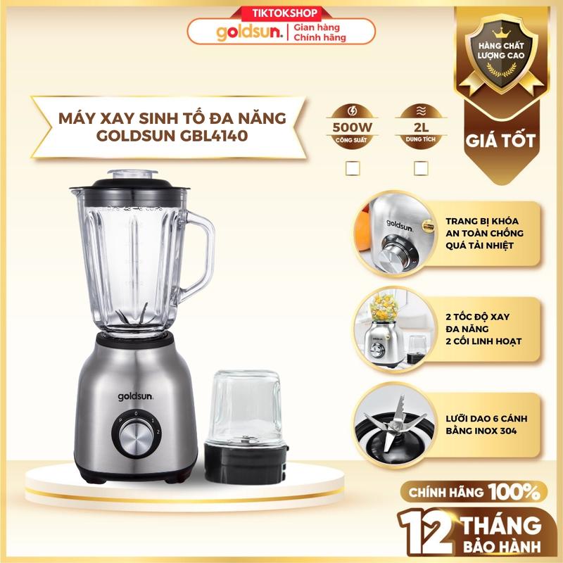 Máy xay sinh tố Goldsun GBL4140 1.5L công suất 500W, 2 cối xay thủy tinh cao cấp, lưỡi dao 6 cánh inox không gỉ