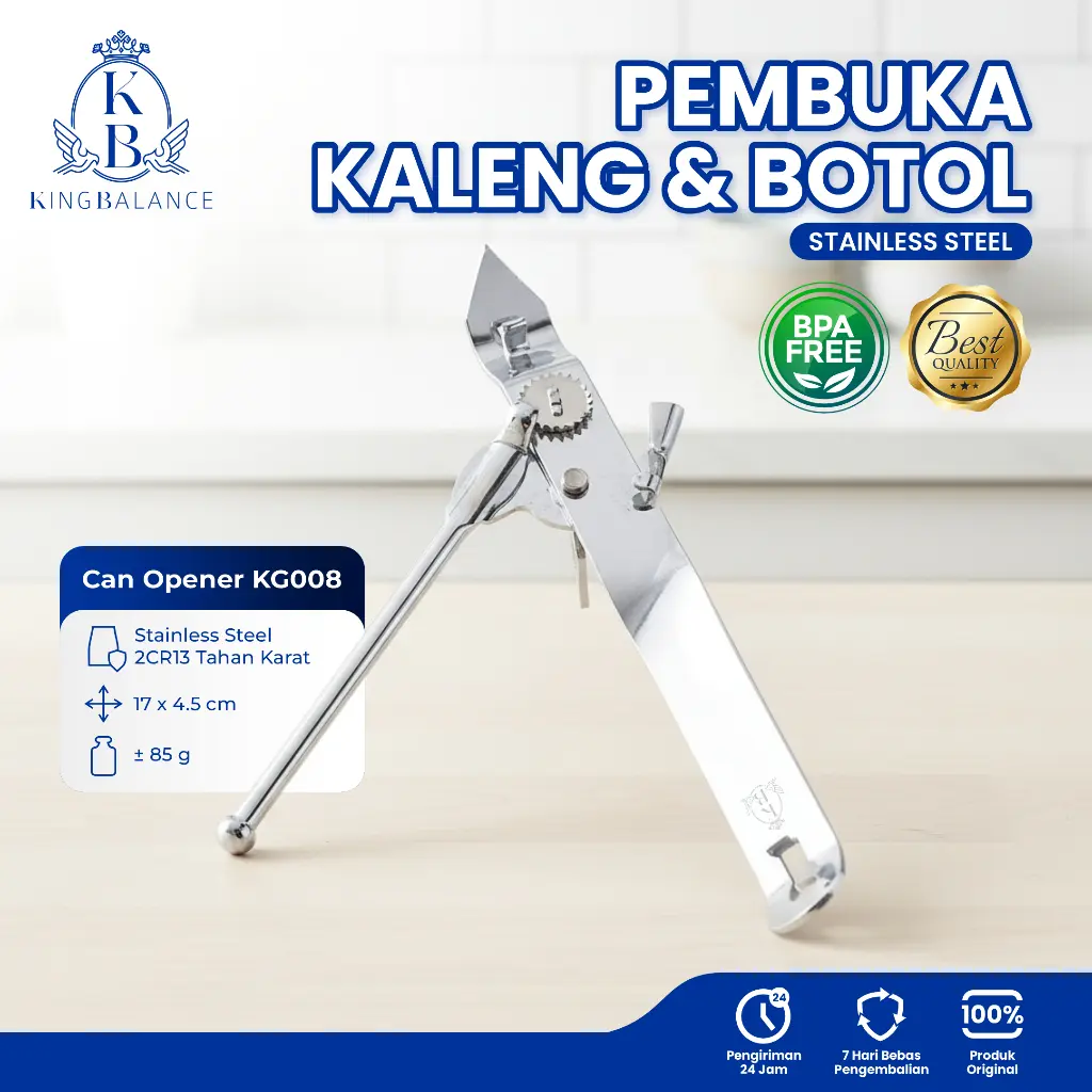 King Balance Can Opener KG008 - Pembuka Kaleng & Botol Stainless Steel 2CR13 Tahan Karat Ergonomis Anti Licin Pisau Presisi 17x4.5cm