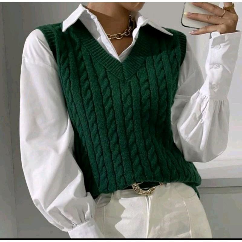 azura rompi rajut cewek cowok V-Neck Santai 0