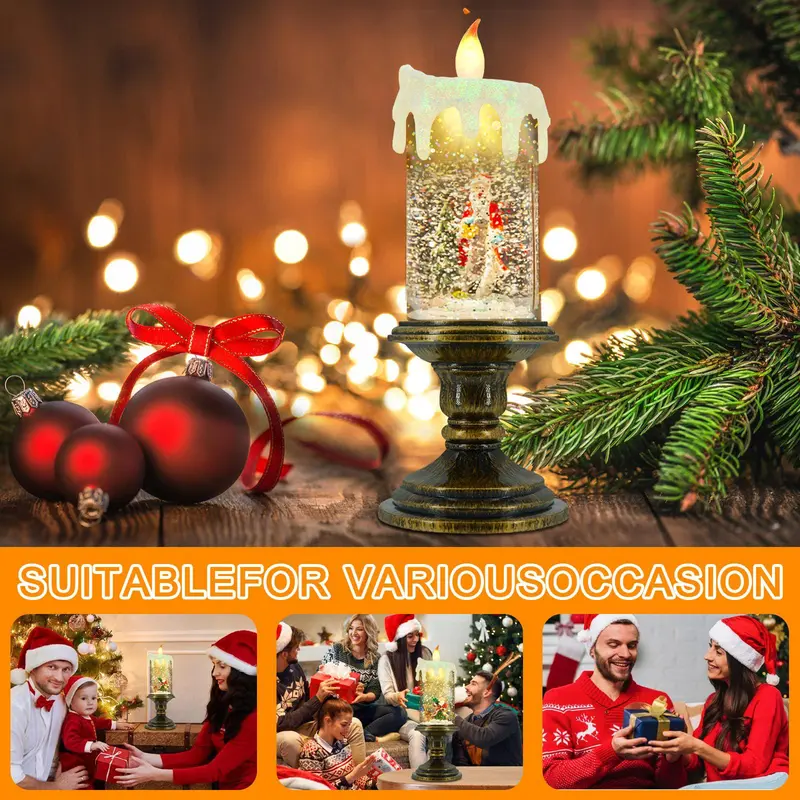 Candles Design LED Candle Light, 1 Count Battery Powered Flickering Flameless Candle Light, Glittering Spinning Candle Light for Christmas Decorations, the Range LED Candle 7