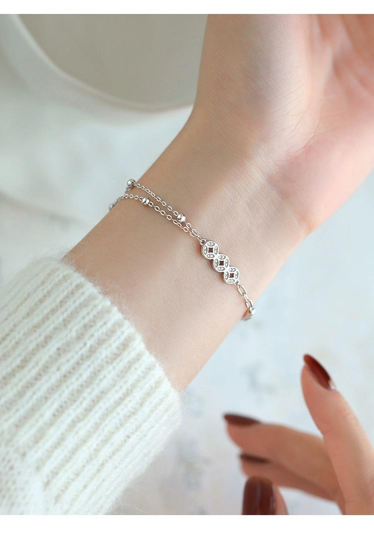 Product Introduction of Lucky round Beads Copper Coin Bracelet Female New Chinese Ancient Style Personalized Cold Style High Sense of National Style Hand Jewelry for Girlfriend 4