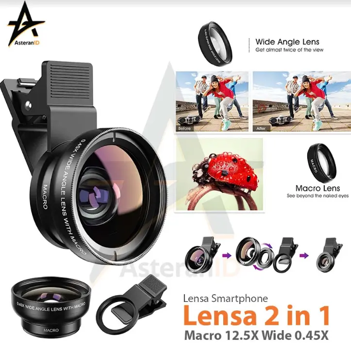 Lensa Kamera HP Smartphone 2 in 1 Macro 12.5X Wide 0.45X 0