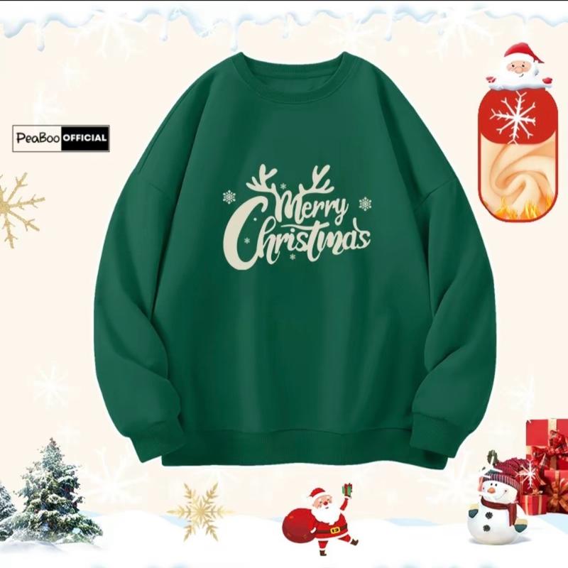 Áo nỉ sweater in hình 5D chữ merychirstmas chất nỉ bông form rộng unisex Top Hoodie SEO 1