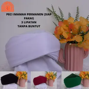 Peci Imamah Permanen 3 Lipatan Tanpa Buntut Siap Pakai Dewasa Hijau Hitam Muslim Putih