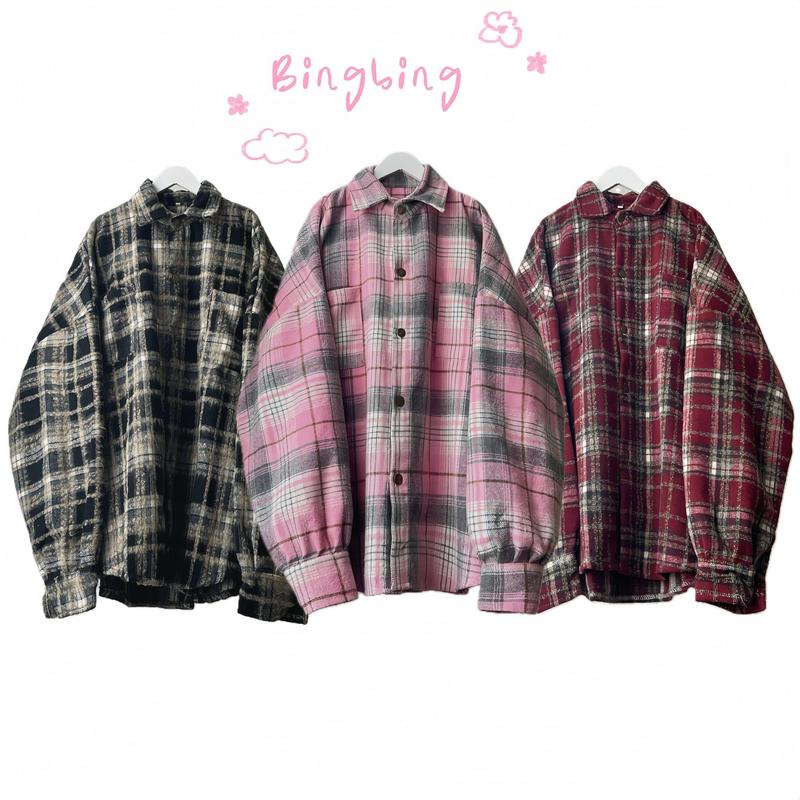 BingBing - Áo Sơ Mi Shirt Menswear Hồng/Đen/Đỏ Flannel Nam Nữ Caro Phối Màu Oversize