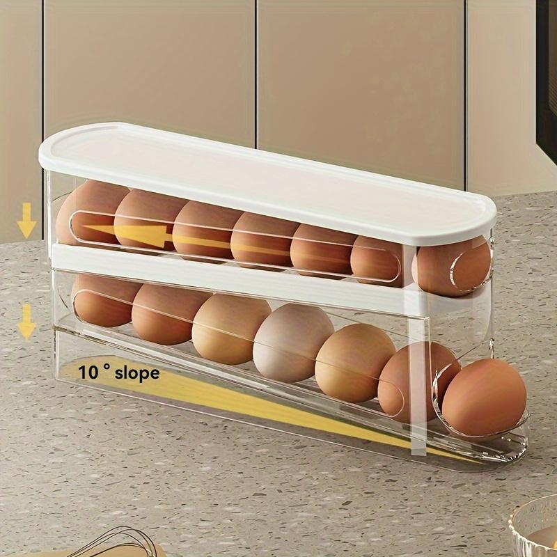 Product Introduction of Clear Egg Storage Box, 1 Count Space Saving Rolling Egg Holder, Durable Plastic Egg Organizer for Refrigerator, Kitchen Accessories 6