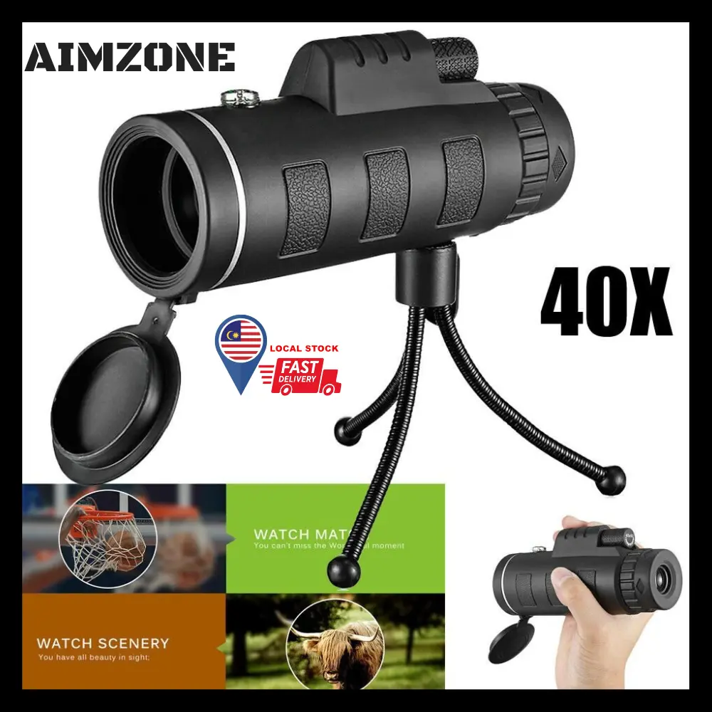 AimZone 40x Zoom Teleskop Power 40x60 HD Compact Handheld Telescope with Phone Clip Tripod Compass for Sightseeing