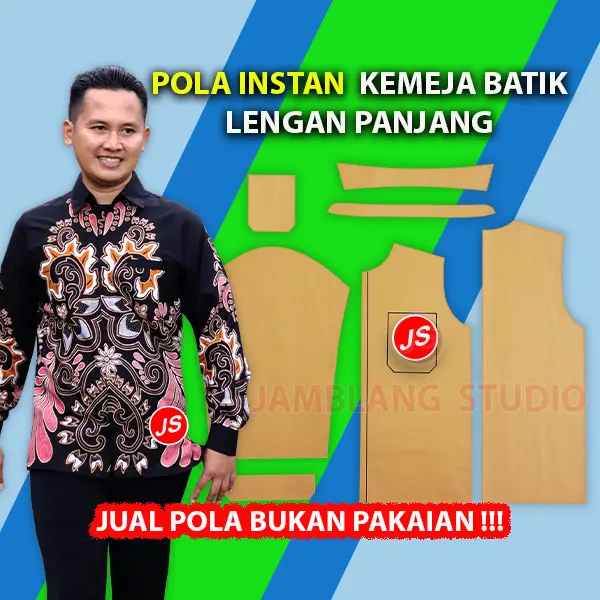 Pola Instan Kemeja Batik Lengan Panjang [ Pola Baju Jamblang Studio ]  Dewasa