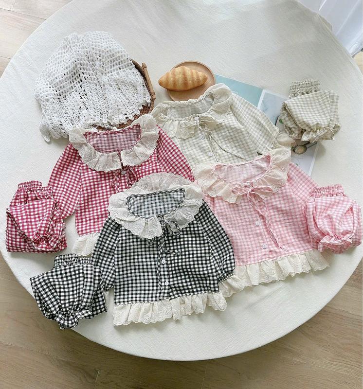 S6444- Bộ Đồ Pyjama Kẻ Caro Cổ Bèo Cho Bé Gái Size 8-19kg