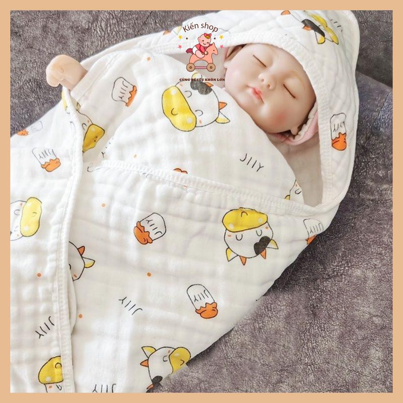 Choàng Ủ, Khăn Tắm, Chăn Ủ Xô Có Mũ 4 Lớp Cho Bé Kiến Baby Store - Vải Cotton Thoáng Mát, Nhiều Màu Sắc