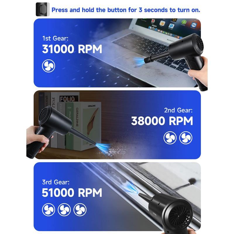 Product Introduction of USB Rechargeable Air Duster, Electric Air Blower, Multifunctional Compressed Air Duster for Car, Keyboard, Camera, Mobile Phone, Computer, Laptop 5
