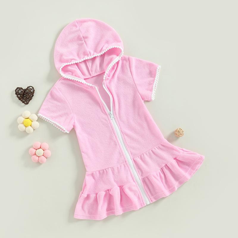 Girls Swim Cover Up, Terry Bathing Suit Coverup Short Sleeve Zip Up Beach Dress for Kids Advised Age: 2-10 Years 6