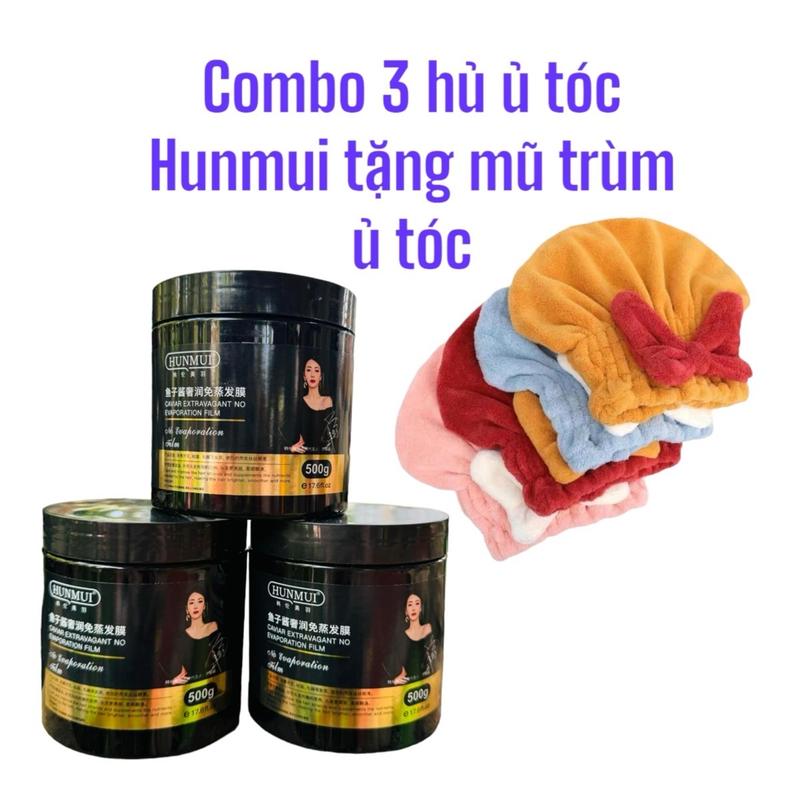 Combo 3 Hủ Ủ Tóc HUNMUI Hỗ Trợ Dưỡng Và Cải Thiện Tóc Hư Tổn Hỗ Trợ Chăm Sóc Tóc Giúp Mềm Mượt Tóc Hủ 500g . Tặng Kèm Mũ Trùm Tóc Dưỡng Tóc Women
