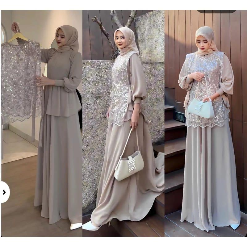 Product Introduction of SENJA DRESS SET INNER BUSUI + OUTER / Gamis Kondangan BAJU DEWASA MURAH TERBARU 2023 / Dress Pesta Bridesmaid Ceruty Muslim Wanita Lebaran Simple Mewah 29