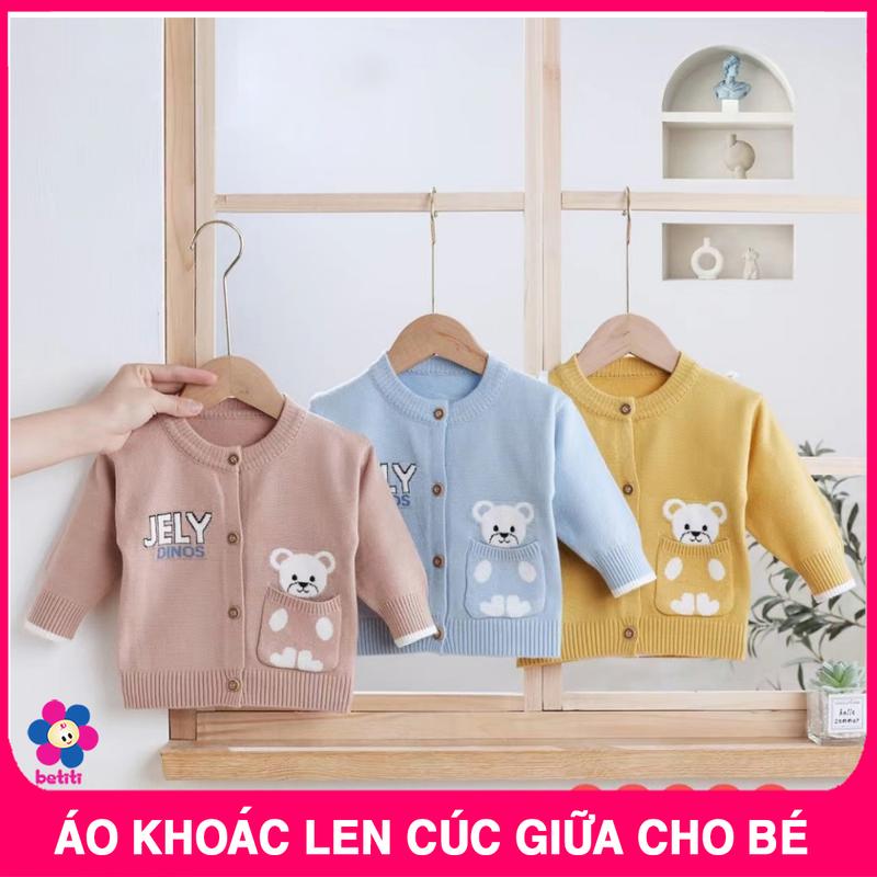 Áo Khoác Len Cúc Giữa Dày Dặn Cho Bé - Vải Không Dão, Bai Xù, Cổ Cao