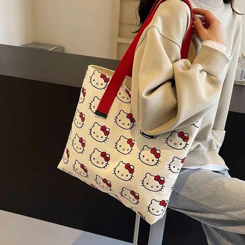 Product Introduction of Túi Vải Bố, Thiết Kế Hello Kitty Dễ Thương, Dành Cho Nữ, Hàng Mới Về Năm 2024, Túi Đeo Vai Hello Kitty Hoạt Hình, Thích Hợp Đi Lại, Túi Tote Đeo Vai 5