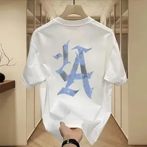 Kaos Unisex Katun 220g Lengan Pendek, Kerah Bulat, Model Longgar Gaya Amerika dengan Sablon Print