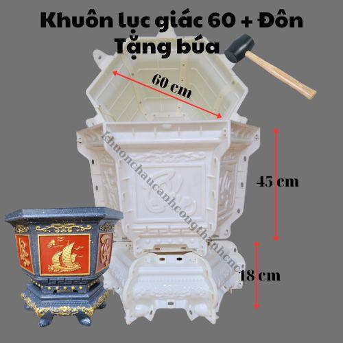 Khuôn đúc chậu cảnh Lục Giác 60 + Chân Đôn Lùn, Chất liệu Nhựa ABS cao cấp, Dùng làm chậu cây cảnh xi măng