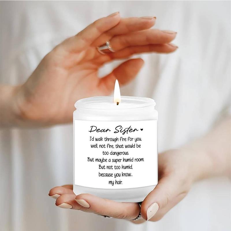 Lavender Scented Soy Wax Candle, 1 Count Funny Sisters Letter Pattern Scented Candle, Birthday Gift for Sister, Home Decor Supplies 8