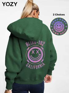 YOZY Women's Drop Shoulder Graphic Hoodie, Fashion Casual Long Sleeve Hooded Sweatshirt for Daily Holiday Outdoor Wear, Ladies Clothes for Fall & Winter