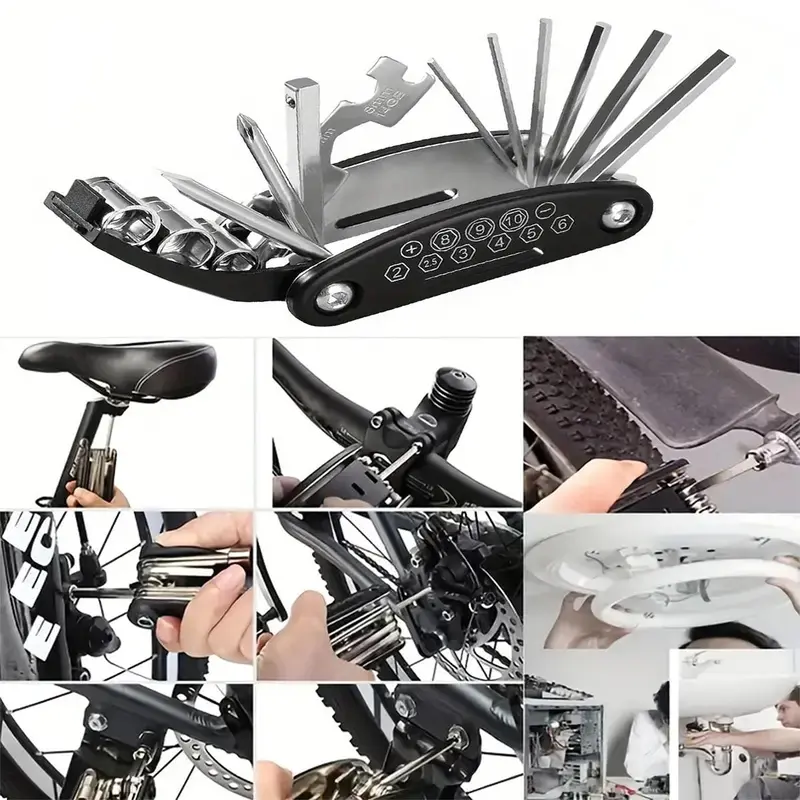 16 in 1 Repair Tool Kit, Portable Mountain Bike Repair Tool Kit, Effortless Maintenance Hex Wrench Spoke Wrench Screwdriver, Hardware, Construction Accessories 3