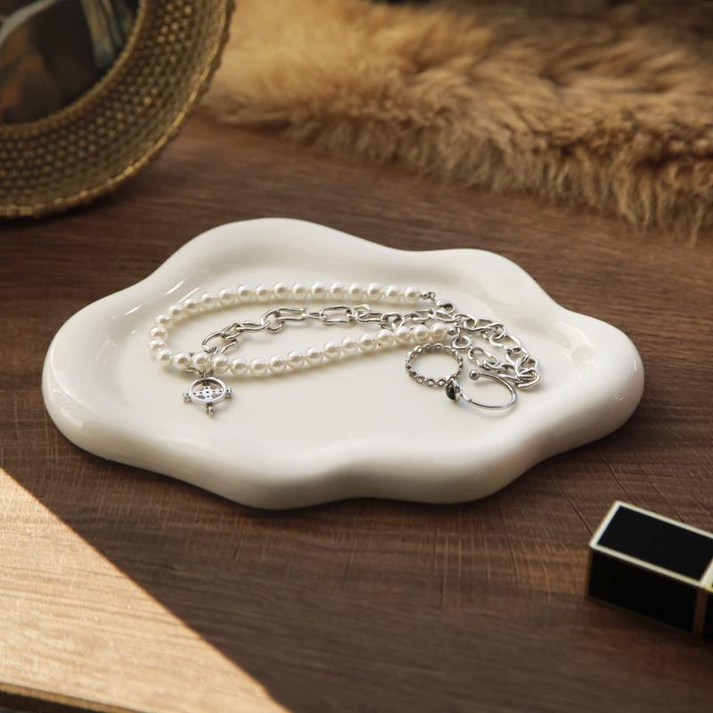 Unique Cloud Shaped Jewelry Dish Tray, 1 Count Ceramic Ring Storage Holder, Jewelry Storage Tray for Home Bedroom without Jewelry, Decorative Desk Accessories, Household Items, Jewelry Organizer, Ornaments 3