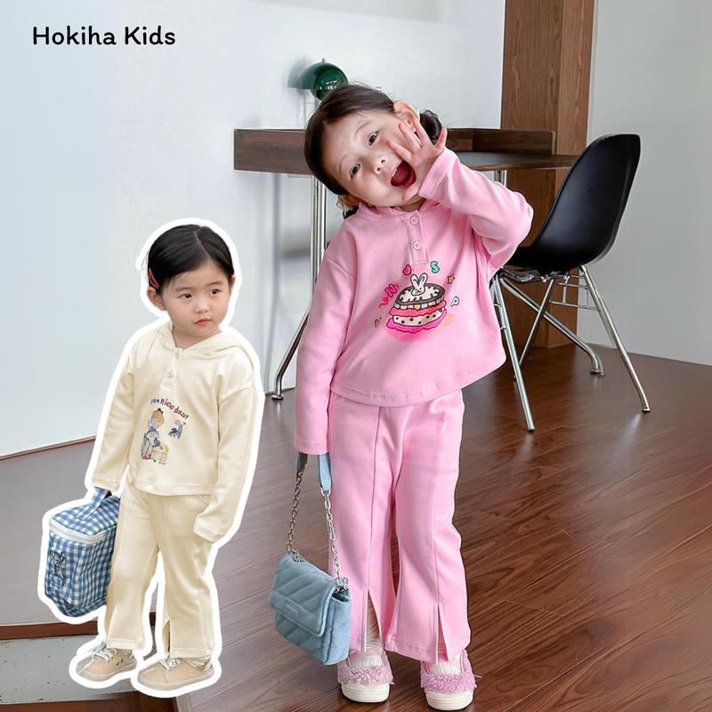 Hokiha Kids SB14- Bộ quần áo dài tay croptop cho bé gái phối mũ quần xẻ tà cá tính vải da cá mềm mại thoáng mát size 8-17kg